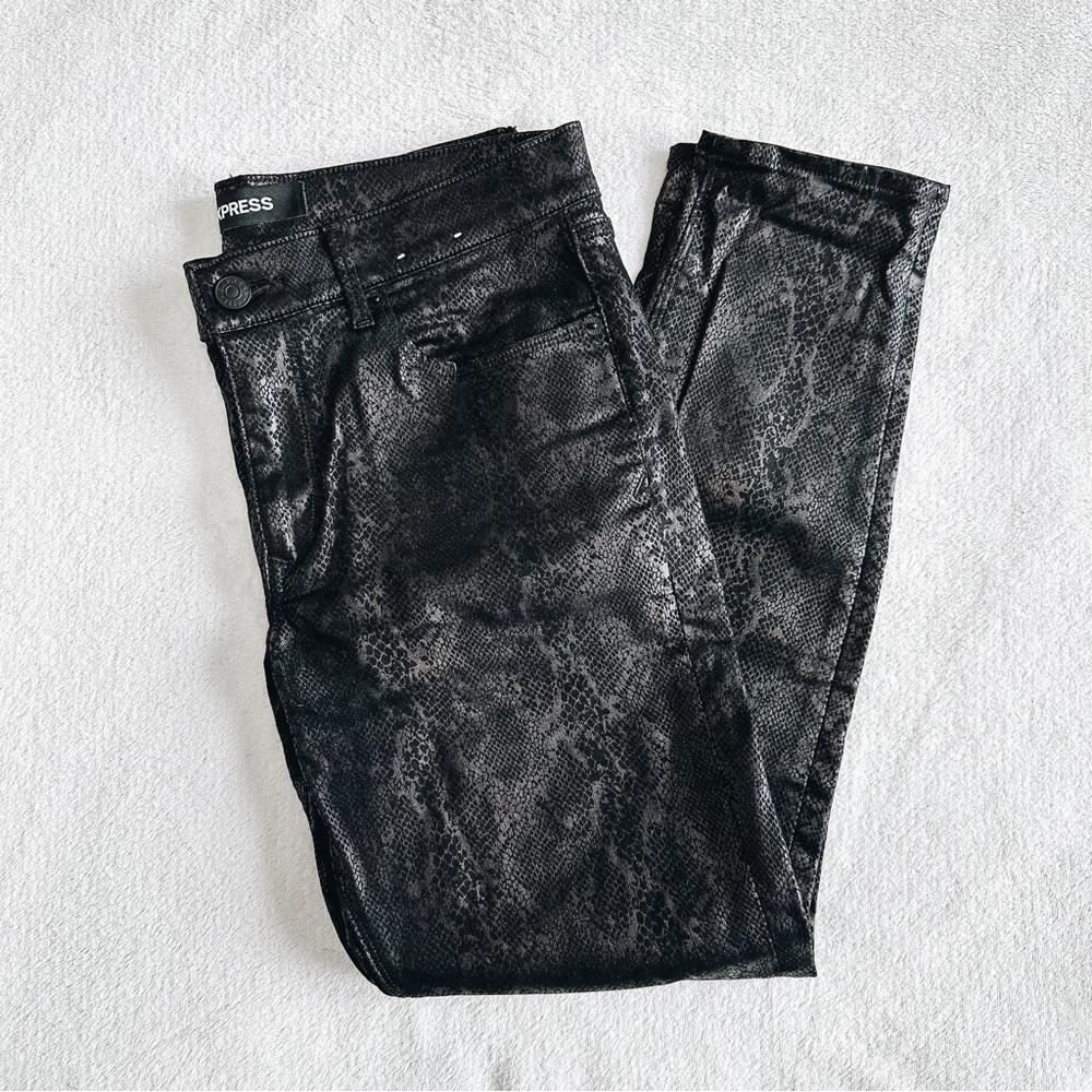 Express Stretch Ankle Legging Mid/High Rise Shiny Black Snakeskin Jeans 10R